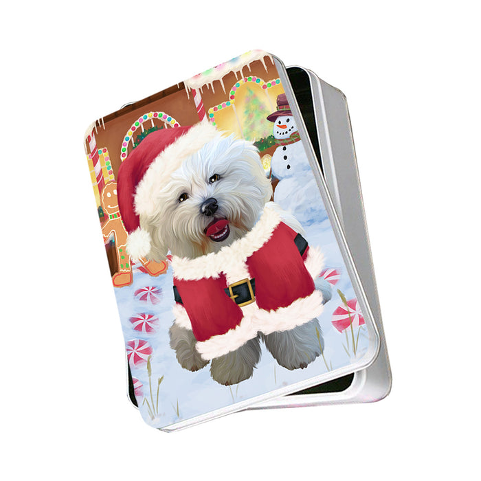 Christmas Gingerbread House Candyfest Bichon Frise Dog Photo Storage Tin PITN56102