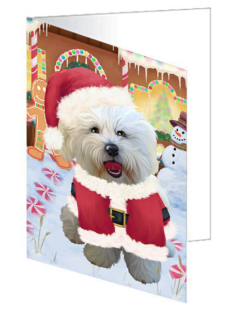 Christmas Gingerbread House Candyfest Bichon Frise Dog Handmade Artwork Assorted Pets Greeting Cards and Note Cards with Envelopes for All Occasions and Holiday Seasons GCD73064