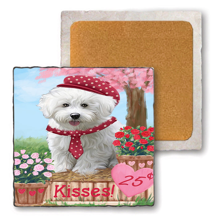 Rosie 25 Cent Kisses Bichon Frise Dog Set of 4 Natural Stone Marble Tile Coasters MCST50825