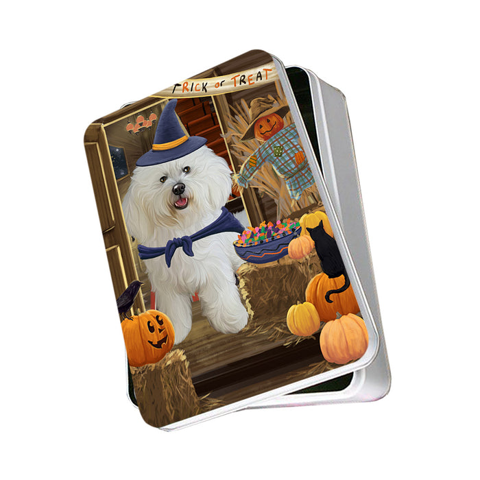 Enter at Own Risk Trick or Treat Halloween Bichon Frise Dog Photo Storage Tin PITN53004