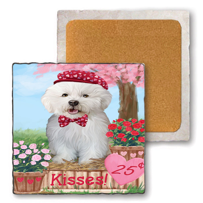Rosie 25 Cent Kisses Bichon Frise Dog Set of 4 Natural Stone Marble Tile Coasters MCST50826