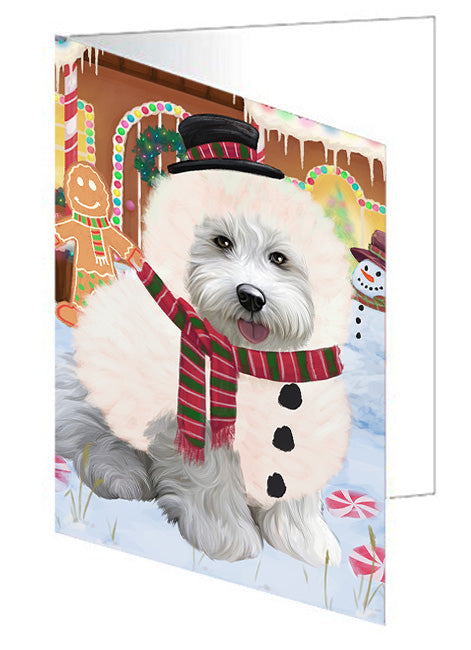 Christmas Gingerbread House Candyfest Bichon Frise Dog Handmade Artwork Assorted Pets Greeting Cards and Note Cards with Envelopes for All Occasions and Holiday Seasons GCD73067