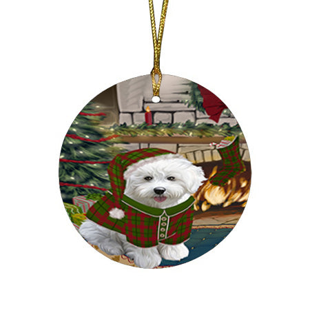 The Stocking was Hung Bichon Frise Dog Round Flat Christmas Ornament RFPOR55569