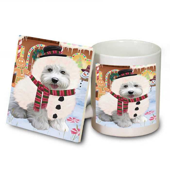 Christmas Gingerbread House Candyfest Bichon Frise Dog Mug and Coaster Set MUC56176