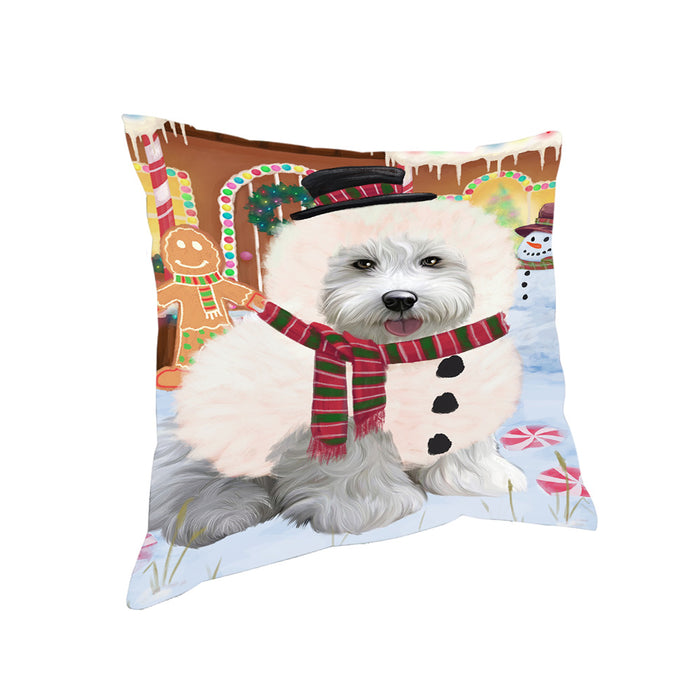 Christmas Gingerbread House Candyfest Bichon Frise Dog Pillow PIL79028