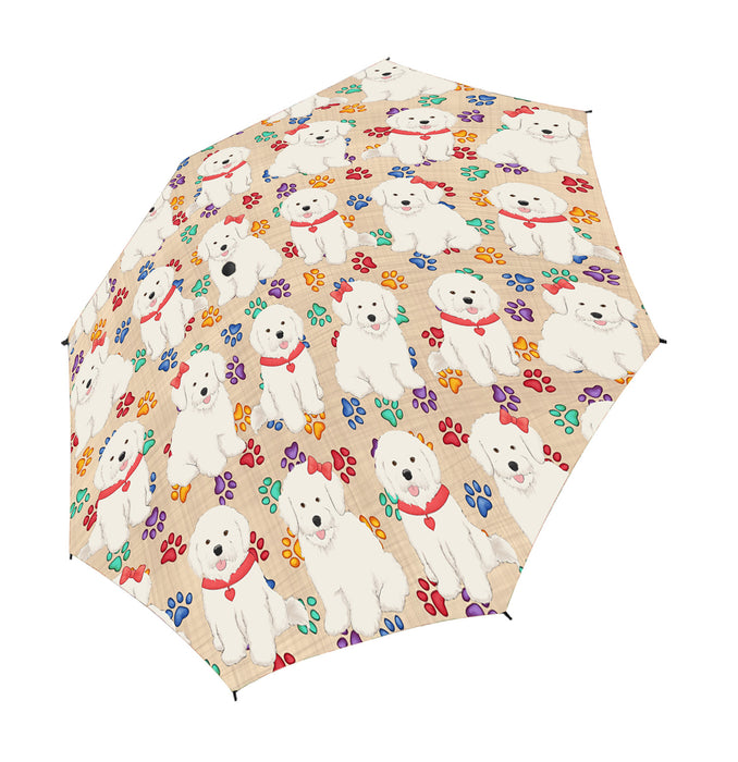 Rainbow Paw Print Bichon Frise Dogs Red Semi-Automatic Foldable Umbrella