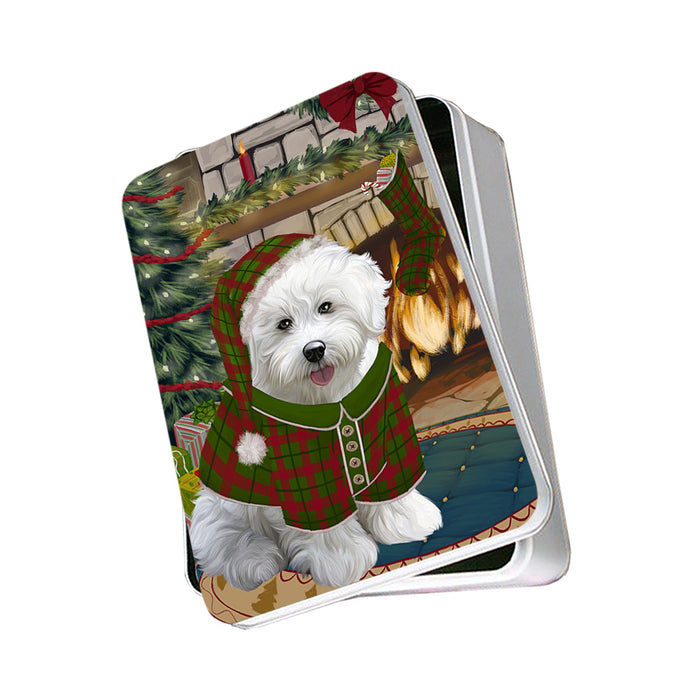 The Stocking was Hung Bichon Frise Dog Photo Storage Tin PITN55156