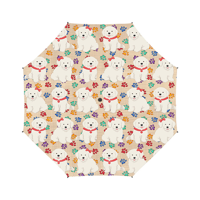 Rainbow Paw Print Bichon Frise Dogs Red Semi-Automatic Foldable Umbrella