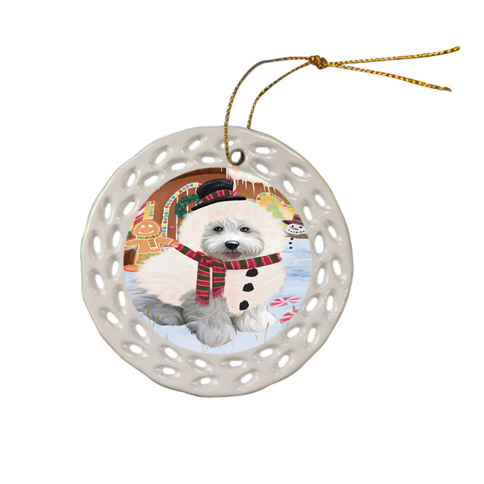 Christmas Gingerbread House Candyfest Bichon Frise Dog Ceramic Doily Ornament DPOR56540