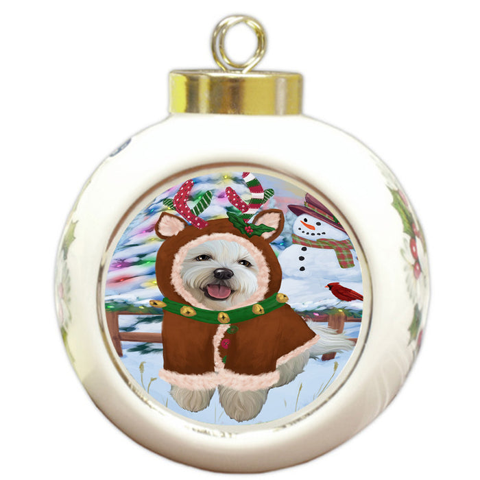 Christmas Gingerbread House Candyfest Bichon Frise Dog Round Ball Christmas Ornament RBPOR56541