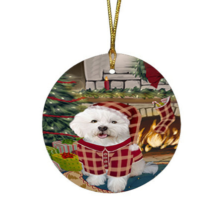 The Stocking was Hung Bichon Frise Dog Round Flat Christmas Ornament RFPOR55570