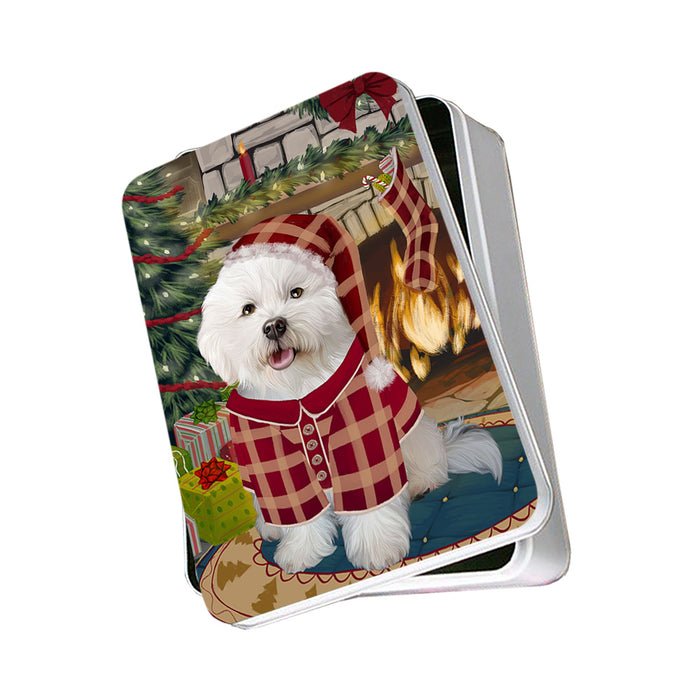 The Stocking was Hung Bichon Frise Dog Photo Storage Tin PITN55157