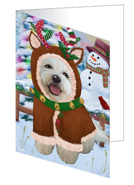 Christmas Gingerbread House Candyfest Bichon Frise Dog Handmade Artwork Assorted Pets Greeting Cards and Note Cards with Envelopes for All Occasions and Holiday Seasons GCD73070