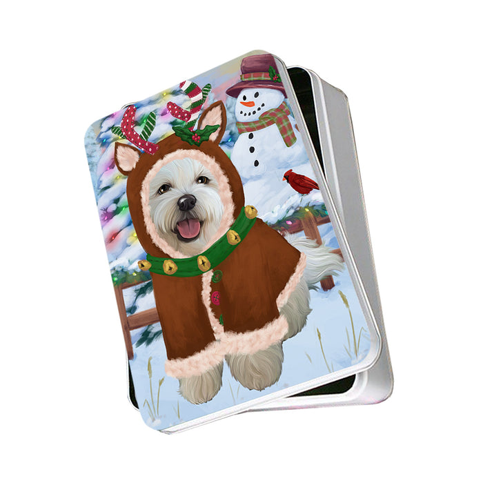 Christmas Gingerbread House Candyfest Bichon Frise Dog Photo Storage Tin PITN56104