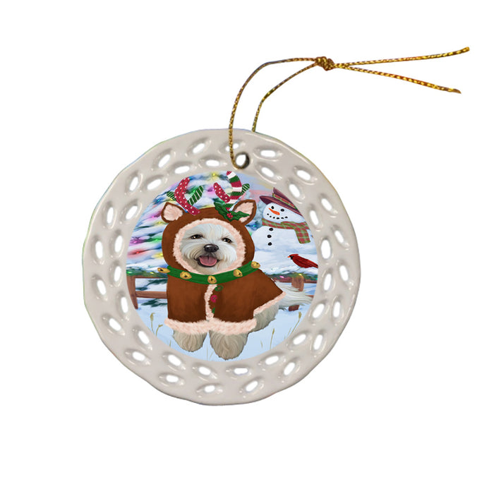 Christmas Gingerbread House Candyfest Bichon Frise Dog Ceramic Doily Ornament DPOR56541