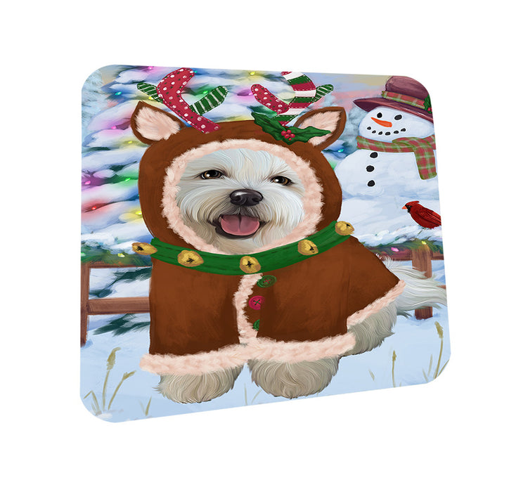 Christmas Gingerbread House Candyfest Bichon Frise Dog Coasters Set of 4 CST56143