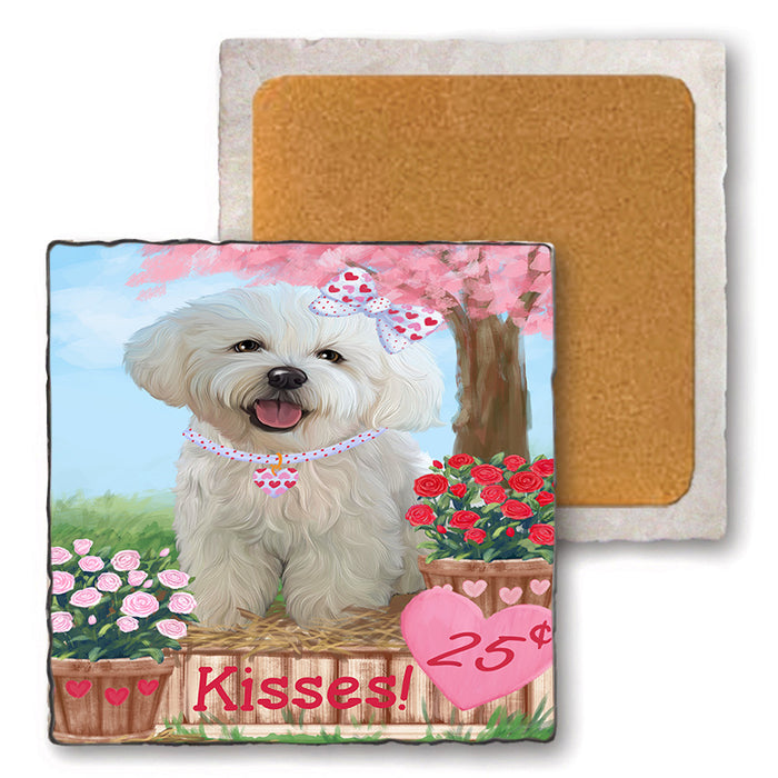 Rosie 25 Cent Kisses Bichon Frise Dog Set of 4 Natural Stone Marble Tile Coasters MCST50827
