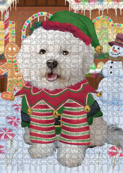 Christmas Gingerbread House Candyfest Bichon Frise Dog Puzzle with Photo Tin PUZL92944