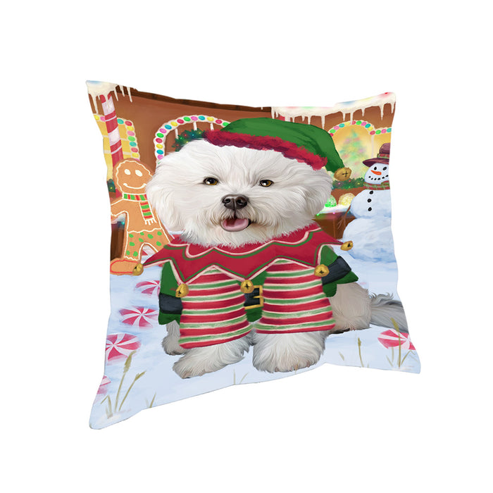 Christmas Gingerbread House Candyfest Bichon Frise Dog Pillow PIL79036