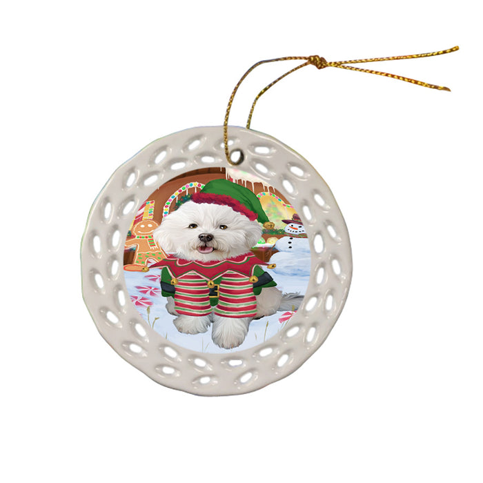 Christmas Gingerbread House Candyfest Bichon Frise Dog Ceramic Doily Ornament DPOR56542