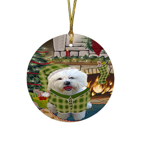 The Stocking was Hung Bichon Frise Dog Round Flat Christmas Ornament RFPOR55571