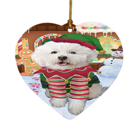 Christmas Gingerbread House Candyfest Bichon Frise Dog Heart Christmas Ornament HPOR56542