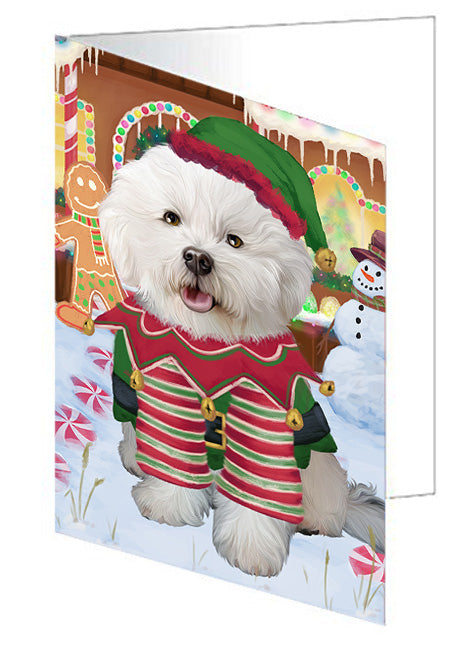 Christmas Gingerbread House Candyfest Bichon Frise Dog Handmade Artwork Assorted Pets Greeting Cards and Note Cards with Envelopes for All Occasions and Holiday Seasons GCD73073