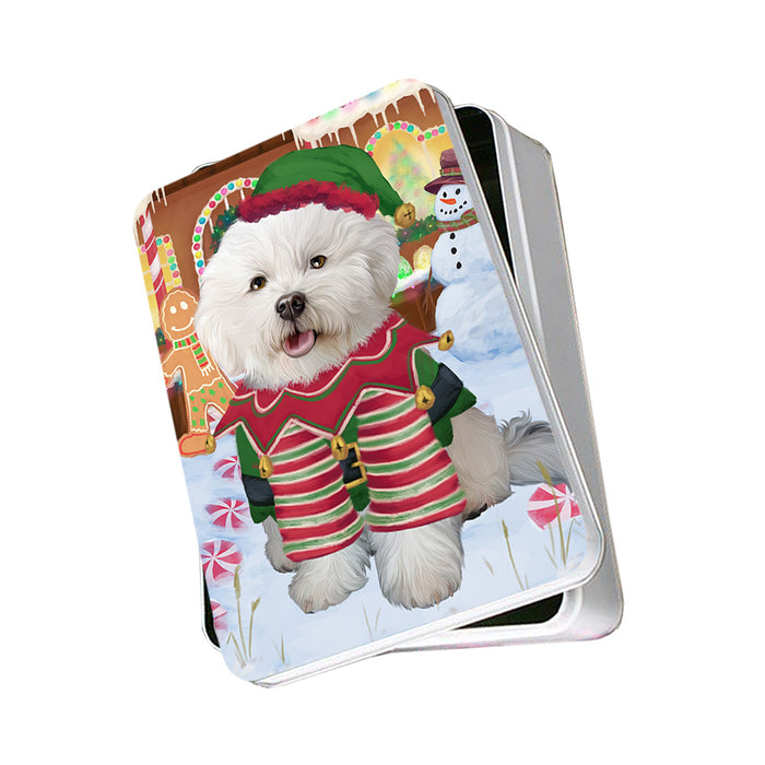 Christmas Gingerbread House Candyfest Bichon Frise Dog Photo Storage Tin PITN56105