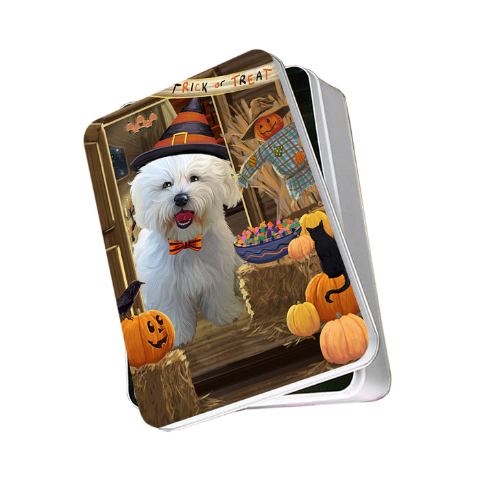 Enter at Own Risk Trick or Treat Halloween Bichon Frise Dog Photo Storage Tin PITN53008