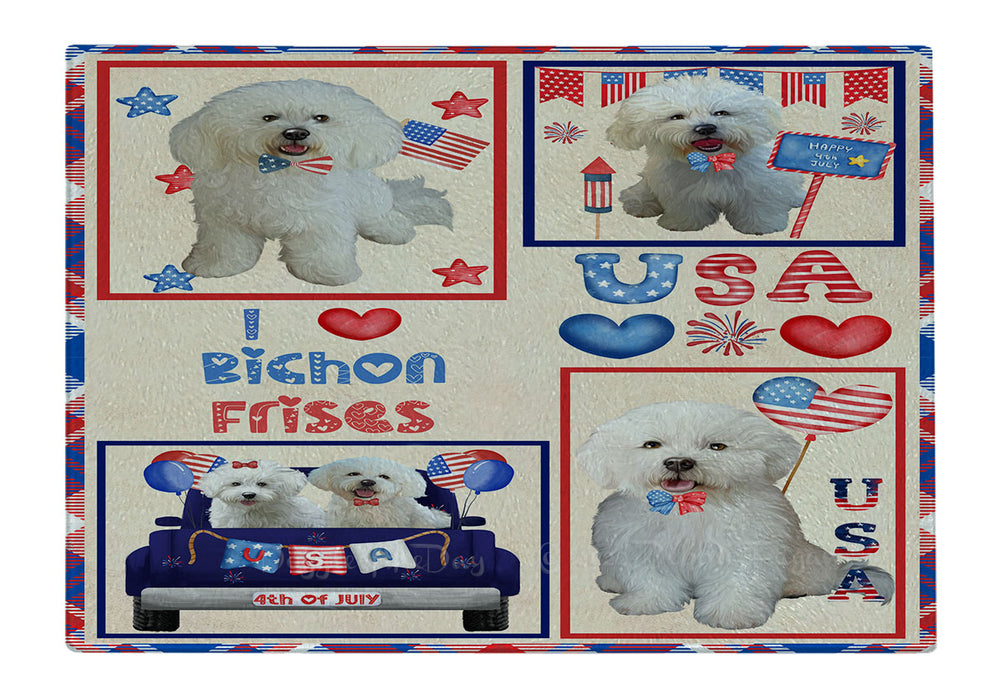 4th of July Independence Day I Love USA Bichon Frise Dogs Cutting Board - For Kitchen - Scratch & Stain Resistant - Designed To Stay In Place - Easy To Clean By Hand - Perfect for Chopping Meats, Vegetables