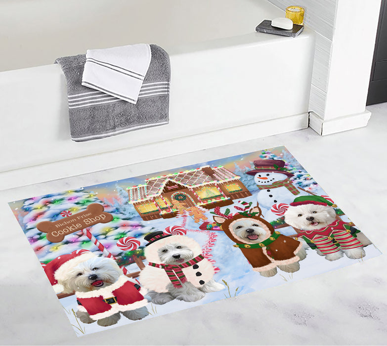Holiday Gingerbread Cookie Bichon Frise Dogs Bath Mat