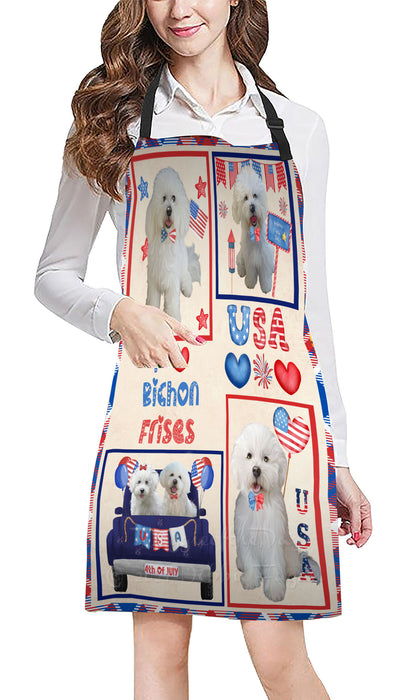 4th of July Independence Day I Love USA Bichon Frise Dogs Apron - Adjustable Long Neck Bib for Adults - Waterproof Polyester Fabric With 2 Pockets - Chef Apron for Cooking, Dish Washing, Gardening, and Pet Grooming