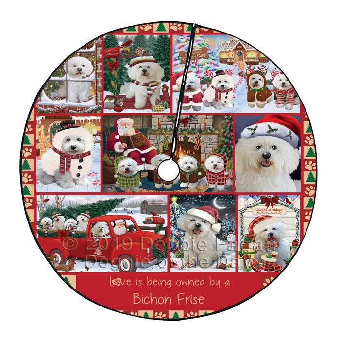 Love is Being Owned Christmas Bichon Frise Dogs Tree Skirt