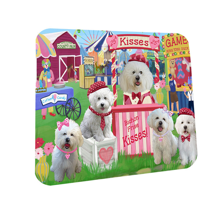Carnival Kissing Booth Bichon Frises Dog Coasters Set of 4 CST55743