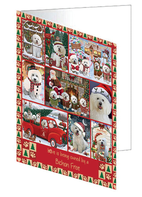 Love is Being Owned Christmas Bichon Frise Dogs Handmade Artwork Assorted Pets Greeting Cards and Note Cards with Envelopes for All Occasions and Holiday Seasons GCD78830
