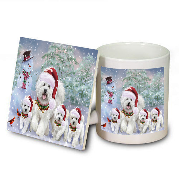 Christmas Running Family Bichon Frise Dogs Mug and Coaster Set MUC57117