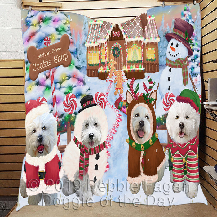 Holiday Gingerbread Cookie Bichon Frise Dogs Quilt