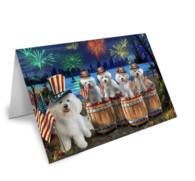 4th of July Independence Day Fireworks Bichon Frises at the Lake Handmade Artwork Assorted Pets Greeting Cards and Note Cards with Envelopes for All Occasions and Holiday Seasons GCD57071