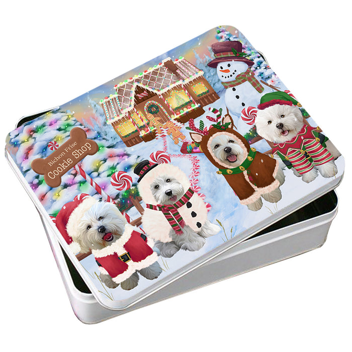 Holiday Gingerbread Cookie Shop Bichon Frises Dog Photo Storage Tin PITN56169