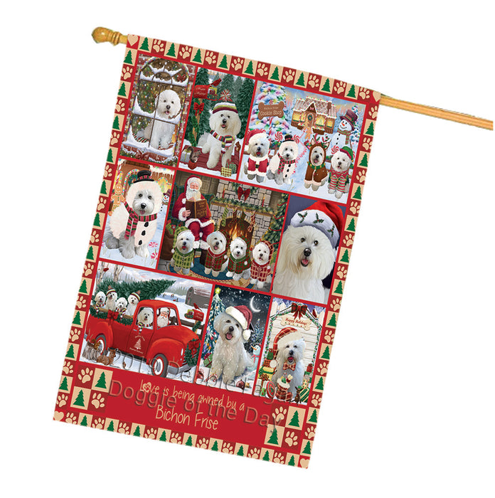 Love is Being Owned Christmas Bichon Frise Dogs House Flag FLG66040