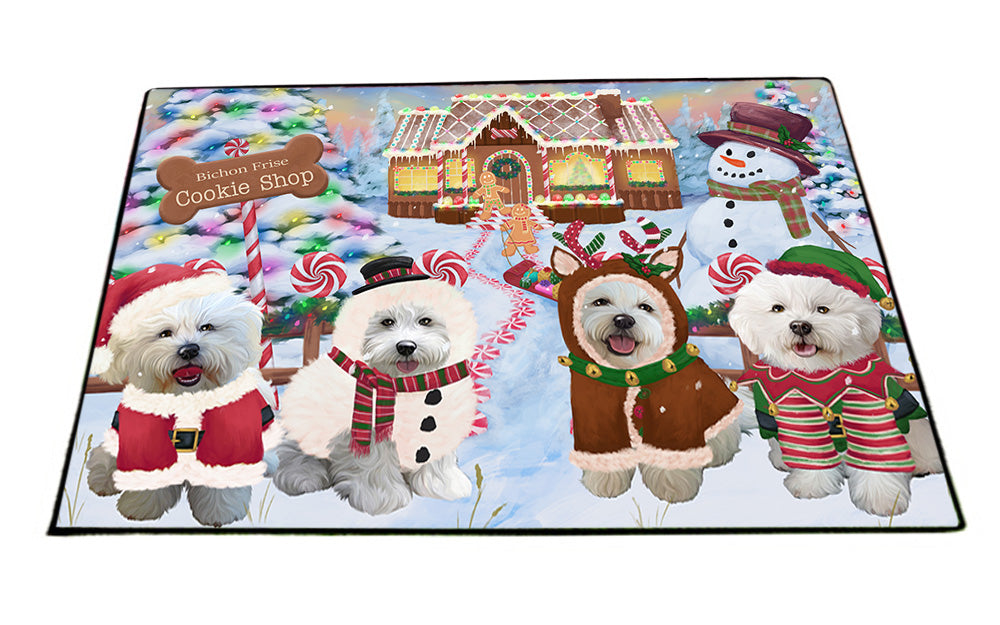 Holiday Gingerbread Cookie Shop Bichon Frises Dog Floormat FLMS53145