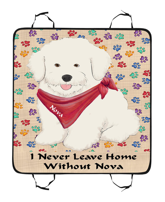 Personalized I Never Leave Home Paw Print Bichon Frise Dogs Pet Back Car Seat Cover