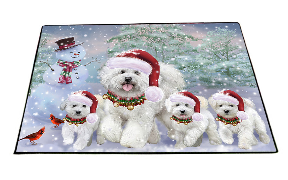 Christmas Running Family Bichon Frise Dogs Floormat FLMS54287