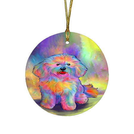 Paradise Wave Bichon Frise Dog Round Flat Christmas Ornament RFPOR57050