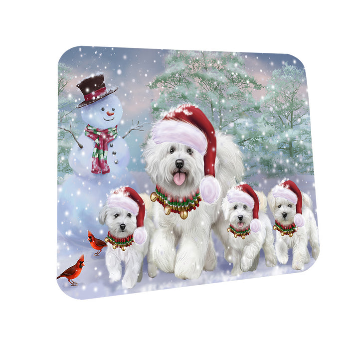 Christmas Running Family Bichon Frise Dogs Coasters Set of 4 CST57083