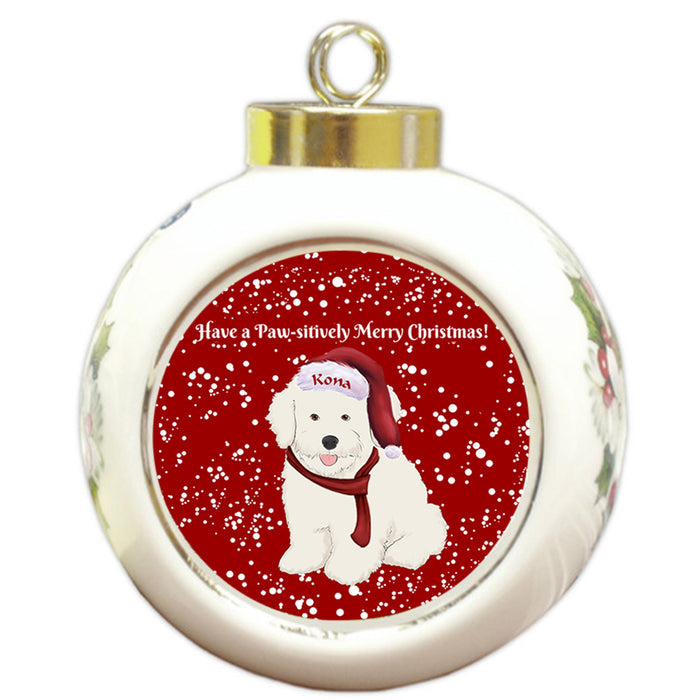 Custom Personalized Pawsitively Bichon Frise Dog Merry Christmas Round Ball Ornament