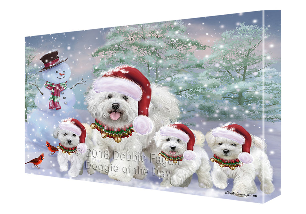 Christmas Running Family Bichon Frise Dogs Canvas Print Wall Art Décor CVS136565