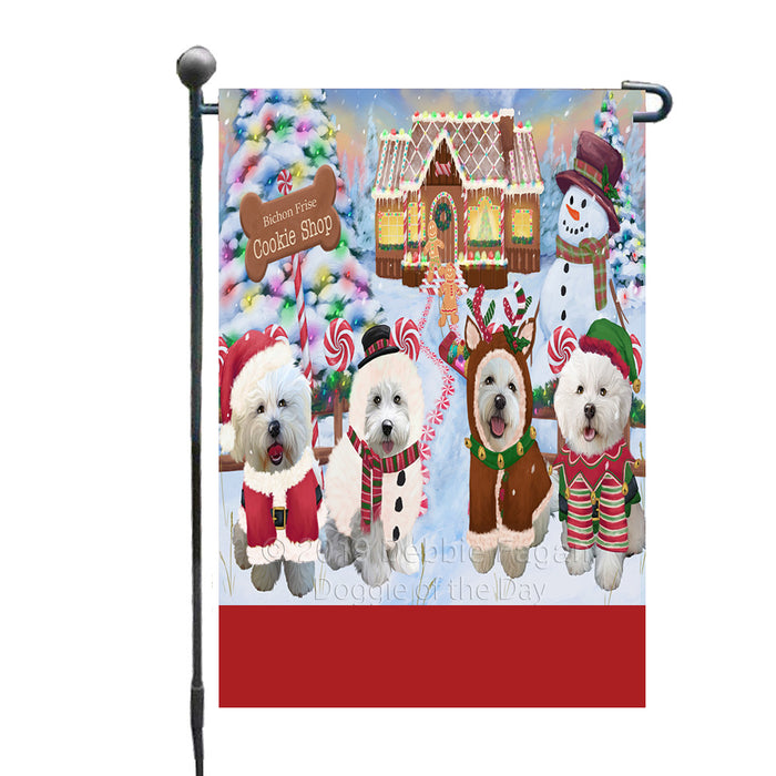 Personalized Holiday Gingerbread Cookie Shop Bichon Frise Dogs Custom Garden Flags GFLG-DOTD-A59181