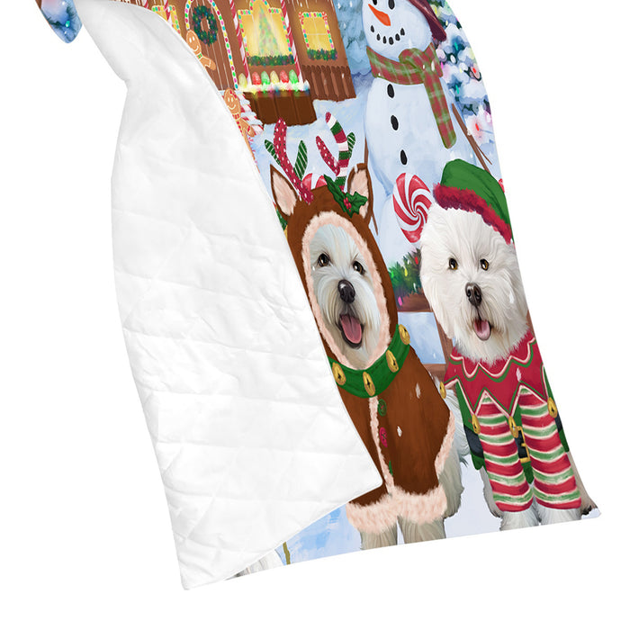 Holiday Gingerbread Cookie Bichon Frise Dogs Quilt