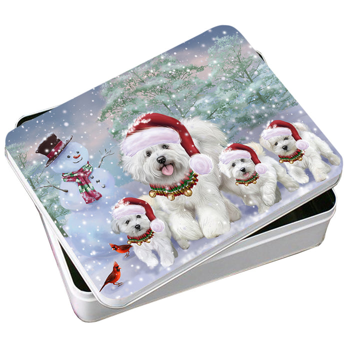 Christmas Running Family Bichon Frise Dogs Photo Storage Tin PITN57068